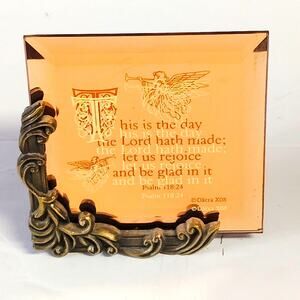 VTG Dacra Mirrored Scripture Plaque 4x4 Psalm 118:24 Metal Stand X08